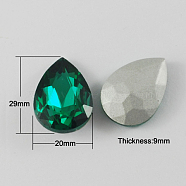 Glass Point Back Rhinestone, Back Plated, Faceted, teardrop, Sea Green, 29x20x9mm(X-RGLA-Q004-13)