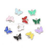 Alloy Enamel Charms, Mixed Color, Butterfly Charm, Platinum, 10.5x12.5x1.5mm, Hole: 1.5mm(PALLOY-I217-06P)