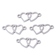 201 Stainless Steel Links connectors, Laser Cut, Heart to Heart, Stainless Steel Color, 8.5x19.5x1mm, Hole: 1.5mm(STAS-R104-021P)