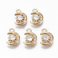 Brass Micro Pave Cubic Zirconia Charms, Light Gold, Long-Lasting Plated, Cadmium Free & Lead Free, Moon & Star, Clear, 10.5x7.5x2mm, Hole: 1.2mm(KK-S359-029-RS)