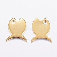 304 Stainless Steel Charms,  Fish, Golden, 10.5x9x1mm, Hole: 1.2mm(STAS-P142-12G)