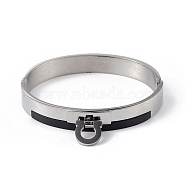 304 Stainless Steel Round Charms Hinged Bangle for Women, Stainless Steel Color, Inner Diameter: 2-1/8x2-1/2 inch(5.3x6.2cm)(BJEW-P294-02P)