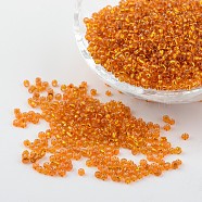 12/0 Glass Seed Beads, Silver Lined Round Hole, Round, Orange Red, 2mm, Hole: 1mm, about 3306pcs/50g(X-SEED-A005-2mm-29)