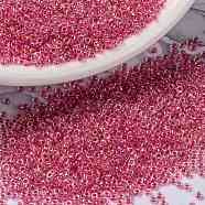 MIYUKI Round Rocailles Beads, Japanese Seed Beads, (RR276) Dark Coral Lined Crystal AB, 15/0, 1.5mm, Hole: 0.7mm, about 27777pcs/50g(SEED-X0056-RR0276)