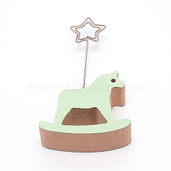 Horse Wood Name Card Holder, Photo Memo Holders, with Star Iron Clip, for Wedding, Birthday Party Table Number Sign, Pale Green, 108x55x18mm, Hole: 3mm(KS-TAC0001-17)