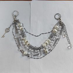 Retro Style Multilayer Acrylic & 304 Stainless Steel Beaded Purse Chains, with Alloy Lobster Claw Clasp & Cross Pendant, Antique Silver & Platinum, 31.5cm(AJEW-FZ00007)