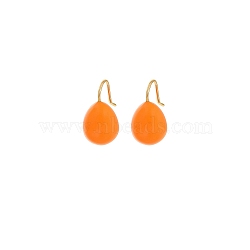 304 Stainless Steel Enamel Teardrop Dangle Earrings for Women, Golden, Dark Orange, 20.5x10.5mm(EJEW-U023-01G-02)