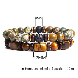 Men's Double-layered Tiger Eye Stone Beaded Bracelet Set - Natural Gemstone Jewelry, Mixed Color, size 2(ST4931757)