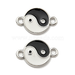 Alloy Enamel Flat Round Connector Charms, Yin-yang Links, Black & White, Platinum, 12x18x1.5mm, Hole: 1.6mm(PALLOY-K012-13P)