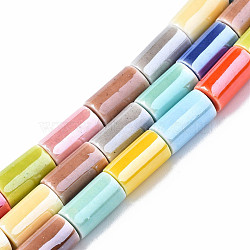 Handmade Porcelain Beads Strands, Pearlized, Column, Colorful, 11x6~6.5mm, Hole: 2.5mm, about 27pcs/strand, 11.81 inch(30cm)(PORC-N007-11-01)