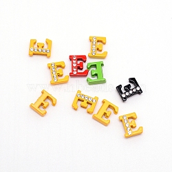 Rhinestone Slide Letter Charms, Alloy Intial Letter Beads, Spray Painted, Letter.E, E: 11.5x10x4.5mm, Hole: 1.5x8mm(RB-TAC0002-01E)
