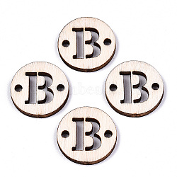 Unfinished Natural Poplar Wood Links Connectors, Laser Cut, Flat Round with Word, Letter.B, 19.5x2.5mm, Hole: 2mm(WOOD-S045-140A-01B)