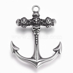 304 Stainless Steel Pendants, Anchor, Antique Silver, 48x37x9mm, Hole: 4mm(STAS-O101-33AS)