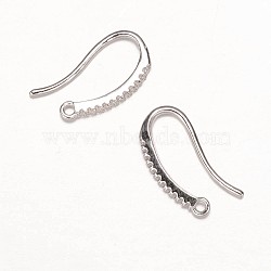 Brass Micro Pave Cubic Zirconia Earring Hooks, Ear Wire, with Horizontal Loop, Platinum, 19x9x2mm, Hole: 1mm, Pin: 1mm(X-ZIRC-K018-02P)