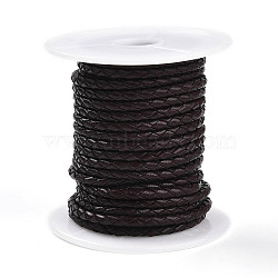 Braided Cowhide Leather Cord, Leather Rope String for Bracelets, with Cotton Thread inside, Coconut Brown, 4mm, about 5.46 yards(5m)/roll(NWIR-N005-01B-4mm)