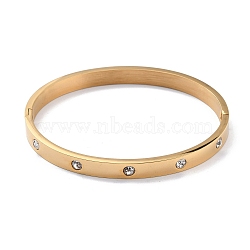 Ion Plating(IP) Clear Cubic Zirconia Classic Simple Plain Open Clasp Bangle, 304 Stainless Steel Stackable Bracelet for Women, Golden, 6mm, 2-3/8x2 inch(5.1~6.05cm)(BJEW-B055-02G-01)