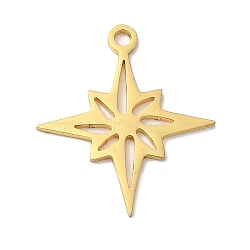 PVD Vacuum Plating 201 Stainless Steel Pendants, Laser Cut, Star Charm, Real 18K Gold Plated, 23.5x20.5x1mm, Hole: 1.8mm(STAS-E217-24P)