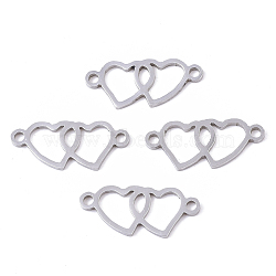 Tarnish Resistant 201 Stainless Steel Links connectors, Laser Cut, Heart to Heart, Stainless Steel Color, 8.5x19.5x1mm, Hole: 1.5mm(STAS-R104-021P)