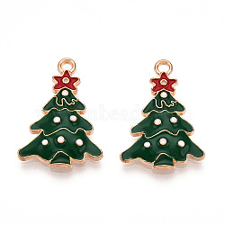 Christmas Theme Alloy Enamel Pendants, Light Gold, Christmas Tree, 20.5x14x2.5mm, Hole: 1.6mm(ENAM-N056-403A-02)