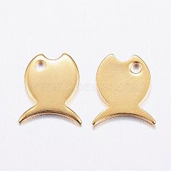 304 Stainless Steel Charms,  Fish, Golden, 10.5x9x1mm, Hole: 1.2mm(STAS-P142-12G)