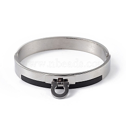 Non-Tarnish 304 Stainless Steel Round Charms Hinged Bangle for Women, Stainless Steel Color, Inner Diameter: 2-1/8x2-1/2 inch(5.3x6.2cm)(BJEW-P294-02P)