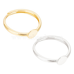 DELORIGIN 2Pcs 2 Colors Adjustable Sterling Silver Ring Components, Plain Pad Ring Settings, Flat Round, with 925 Stamp, Platinum & Golden, Inner Diameter: 17.8mm, Tray: 6mm, 1pc/color(STER-DR0001-05)