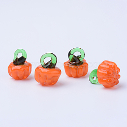 Handmade Lampwork Charms, Pumpkin, Dark Orange, 14~16x11~12x11~12.5mm, Hole: 1.5~3.5mm(X-LAMP-T001-16)