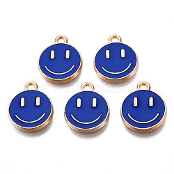 Alloy Enamel Charms, Cadmium Free & Lead Free, Smiling Face, Light Gold, Dark Blue, 14.5x12x1.5mm, Hole: 1.5mm(ENAM-S121-165N-RS)