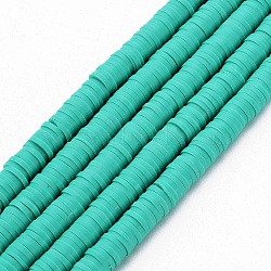 Handmade Polymer Clay Bead Strands, Heishi Beads, Disc/Flat Round, Light Sea Green, 6x0.5~1mm, Hole: 2mm, about 320~447pcs/strand, 15.74 inch~16.92 inch(CLAY-T002-6mm-50)
