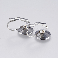 304 Stainless Steel Leverback Earring Settings, Flat Round, Stainless Steel Color, 22x14x12.5mm, Pin: 0.7mm, Tray: 12mm(STAS-I097-021-12mm)