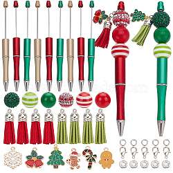 Christmas DIY Beadable Pen Making Kit, Including ABS Plastic Ball-Point Pen, Resin & Acrylic Beads & Alloy Enamel Pendants, Mixed Color, 5~148x5~20x0.8~20mm, Hole: 1~3.4mm(DIY-SC0025-98)