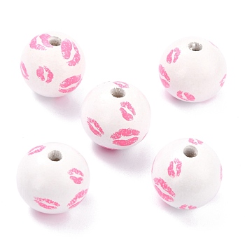 Spray Painted Natural Wood Beads, Macrame Beads Large Hole, Round with Lip Pettern, White, 20x18mm, Hole: 4mm