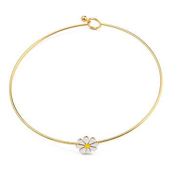 304 Stainless Steel White Enamel Small Daisy Flower Choker Necklaces for Women, Real 18K Gold Plated, Inner Diameter: 4.92 inch(12.5cm)