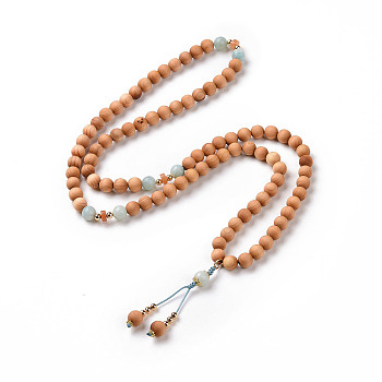 Yoga Wrap Bracelet, Natural Wood & Amazonite & Red Aventurine Round Beads 4 Loop Bracelet for Women, 29-7/8 inch(76cm)