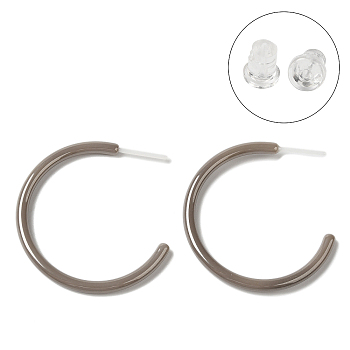 Hypoallergenic Bioceramics Zirconia Ceramic Stud Earrings, No Fading and Nickel Free, C-Shaped, Camel, 30x2.5mm