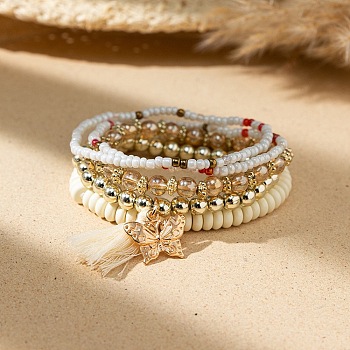 Bohemian Vacation Style Glass Beaded Stackable Stretch Bracelets Set for Women