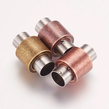 304 Stainless Steel Magnetic Clasps with Glue-in Ends, Column, Mixed Color, 16x10mm, Hole: 6mm