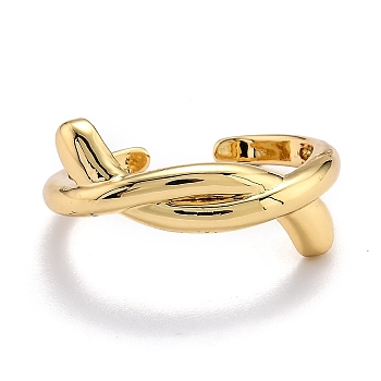 Brass Cuff Rings, Open Rings, Knot, Real 18K Gold Plated, US Size 7 1/4(17.5mm)