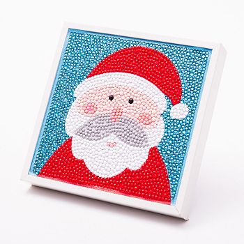 DIY Christmas Theme Diamond Painting Kits For Kids, Santa Claus Pattern Photo Frame Making, with Resin Rhinestones, Pen, Tray Plate and Glue Clay, Mixed Color, 15x15x2cm