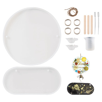 DIY Silicone Hangtag Molds, with Jute Twine, Silicone Measuring Cup, Alloy Spring Gate Rings, Plastic Dropper, Birch Wooden Craft Ice Cream Sticks, White, 226x109x12mm, Hole: 7mm, Inner Size: 218x100