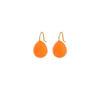 304 Stainless Steel Enamel Teardrop Dangle Earrings for Women, Golden, Dark Orange, 20.5x10.5mm