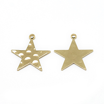 Brass Pendants, Star, Real 18K Gold Plated, 21.5x20x1mm, Hole: 1mm