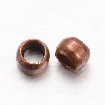 Rondelle Brass Crimp Beads, Red Copper, 2x1mm, Hole: 1mm, about 10000pcs/100g