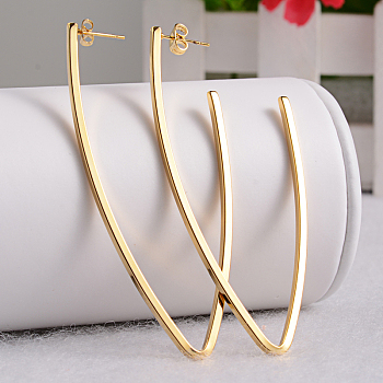 Great 304 Stainless Steel Ear Studs, Golden, 77x2x32mm, Pin: 0.6mm