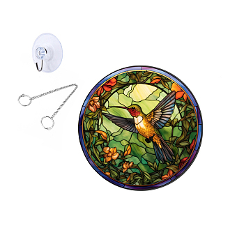 Flat Round Stained Acrylic Window Planel, for Suncatchers Window Home Hanging Ornaments, Bird, 20cm