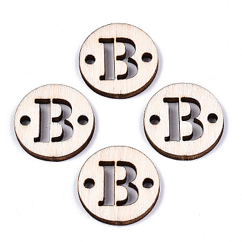 Unfinished Natural Poplar Wood Links Connectors, Laser Cut, Flat Round with Word, Letter.B, 19.5x2.5mm, Hole: 2mm