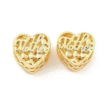 Mother's Day Rack Plating Alloy European Beads, Large Hole Beads, Cadmium Free & Nickel Free & Lead Free, Heart with Word Mother, Golden, 11.5x12x7.5mm, Hole: 5.5x4.6mm