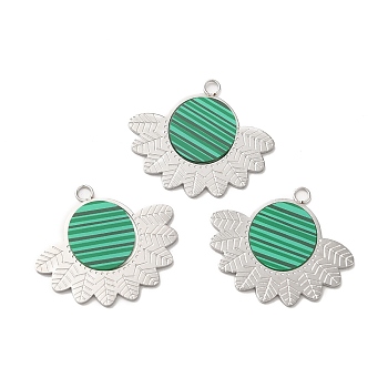 Synthetic Malachite Pendants, Leaf Charms, with 304 Stainless Steel Findings, Stainless Steel Color, 21x24x1mm, Hole: 2mm