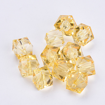 Transparent Acrylic Beads, Faceted, Cube, Light Khaki, 8x8x7.5mm, Hole: 1.4mm, about 1730pcs/500g