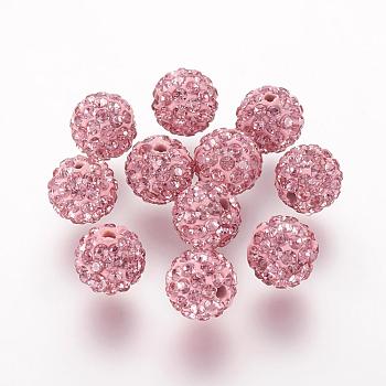 Polymer Clay Rhinestone Beads, Grade A, Round, Pave Disco Ball Beads, Light Rose, 8x7.5mm, Hole: 1mm